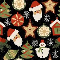 naadloos hand- getrokken patroon met Kerstmis en nieuw jaar decoratie elementen Aan een donker achtergrond. vector illustratie.