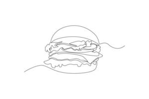 single een lijn tekening vers smakelijk hamburger. wereld voedsel dag concept. doorlopend lijn trek ontwerp grafisch vector illustratie.