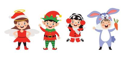kinderen vervelend kostuums in Kerstmis thema vector