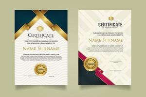 reeks certificaat sjabloon met lint strepen ornament en modern structuur patroon achtergrond. diploma. vector illustratie