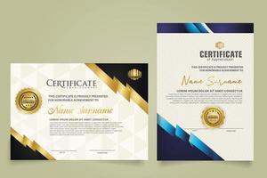 reeks certificaat sjabloon met lint strepen ornament en modern structuur patroon achtergrond. diploma. vector illustratie