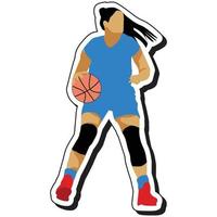 illustratie sticker, basketbal meisje poseren dribbelen vector