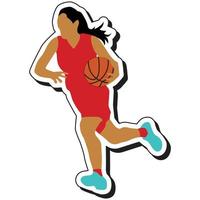 illustratie sticker, basketbal meisje poseren dribbelen vector