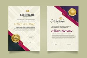 reeks certificaat sjabloon met lint strepen ornament en modern structuur patroon achtergrond. diploma. vector illustratie