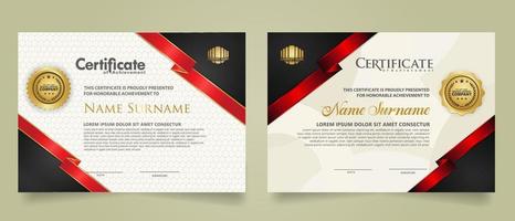 reeks certificaat sjabloon met lint strepen ornament en modern structuur patroon achtergrond. diploma. vector illustratie