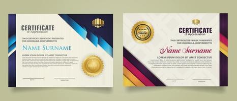 reeks certificaat sjabloon met lint strepen ornament en modern structuur patroon achtergrond. diploma. vector illustratie