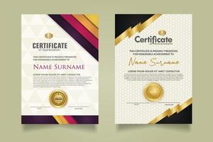 reeks certificaat sjabloon met lint strepen ornament en modern structuur patroon achtergrond. diploma. vector illustratie