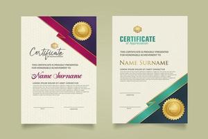 reeks certificaat sjabloon met lint strepen ornament en modern structuur patroon achtergrond. diploma. vector illustratie