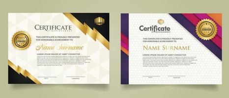 reeks certificaat sjabloon met strepen ornament en modern structuur patroon achtergrond. diploma. vector illustratie