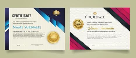 reeks certificaat sjabloon met lint strepen ornament en modern structuur patroon achtergrond. diploma. vector illustratie