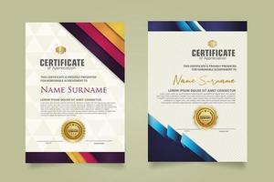 reeks certificaat sjabloon met lint strepen ornament en modern structuur patroon achtergrond. diploma. vector illustratie