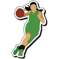 illustratie sticker, basketbal meisje poseren dribbelen vector