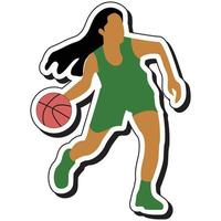 illustratie sticker, basketbal meisje poseren dribbelen vector