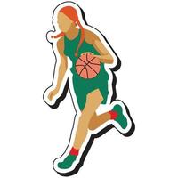 illustratie sticker, basketbal meisje poseren dribbelen vector