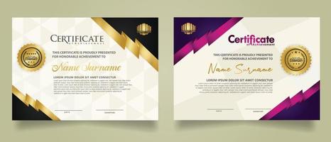 reeks certificaat sjabloon met strepen ornament en modern structuur patroon achtergrond. diploma. vector illustratie