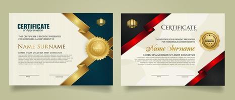 reeks certificaat sjabloon met lint strepen ornament en modern structuur patroon achtergrond. diploma. vector illustratie