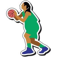 illustratie sticker, basketbal meisje poseren dribbelen vector