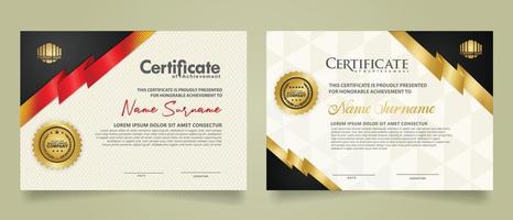 reeks certificaat sjabloon met lint strepen ornament en modern structuur patroon achtergrond. diploma. vector illustratie