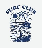 wijnoogst hand- trek surfing club etiket illustratie vector
