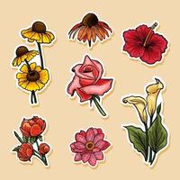 hand getekend bloemen sticker verzameling vector