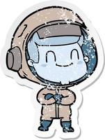 noodlijdende sticker van een happy cartoon astronaut man vector