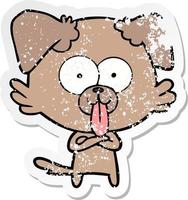 verontruste sticker van een tekenfilmhond met tong die uitsteekt vector