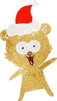 lachende teddybeer retro cartoon van een dragende kerstmuts vector