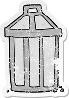 verontruste sticker van een cartoon vuilnisbak vector