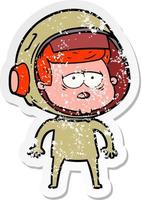 verontruste sticker van een cartoon vermoeide astronaut vector