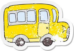 retro verontrust sticker van een tekenfilm geel school- bus vector