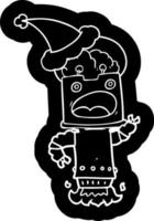 cartoon icoon van een robot met een kerstmuts vector