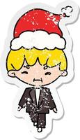 kerst verontruste sticker cartoon van kawaii jongen vector