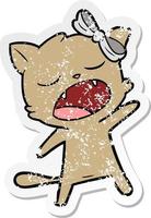 verontruste sticker van een cartoon zingende kat vector