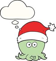 tekenfilm Octopus vervelend Kerstmis hoed en gedachte bubbel vector