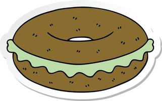 sticker van een eigenzinnig hand- getrokken tekenfilm bagel vector