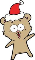 lachende teddybeer lijntekening van een dragende kerstmuts vector