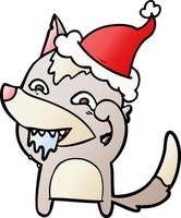 gradiëntcartoon van een hongerige wolf die een kerstmuts draagt vector