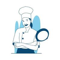 vlak stijl vector illustratie vrouw chef Holding pan