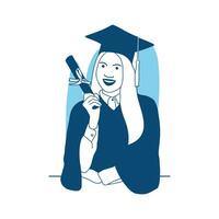 vlak stijl vector illustratie glimlachen meisje Holding diploma vieren diploma uitreiking