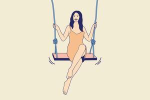 illustraties van mooi jong vrouw gelukkig swinging Aan de strand vector