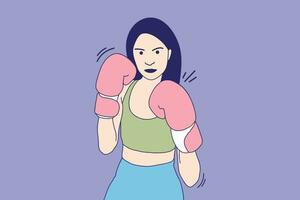 illustraties van mooi bokser vrouw het werpen een stempel met boksen handschoen vector
