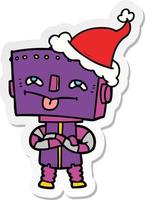 sticker cartoon van een robot met een kerstmuts vector