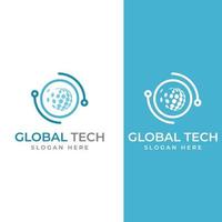 modern digitaal tech wereld logo, globaal of tech planeet, en digitaal tech bescherming. logo met concept vector illustratie sjabloon.