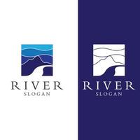 logos van rivieren, kreken, rivieroevers en stromen. rivier- logo met combinatie van bergen en bouwland met concept ontwerp vector illustratie sjabloon.