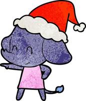 schattige getextureerde cartoon van een olifant met een kerstmuts vector