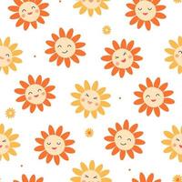naadloos patroon met zonnebloemen. zomer vrolijk afdrukken met glimlachen gezichten van bloemen. vector grafiek.