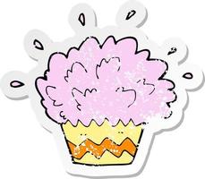 retro noodlijdende sticker van een cartoon exploderende cupcake vector