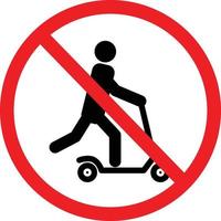 Duwen scooter hou op en verboden teken Aan wit achtergrond. trap scooter teken. Nee scooters symbool. vlak stijl. vector