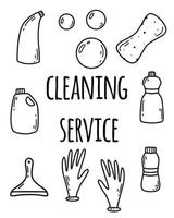 schoonmaakdienst. huis schoonmaken. vectorillustratie. doodle stijl. schoonmaakservice folder. vector