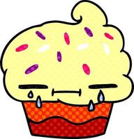 cartoon van een huilende cupcake vector